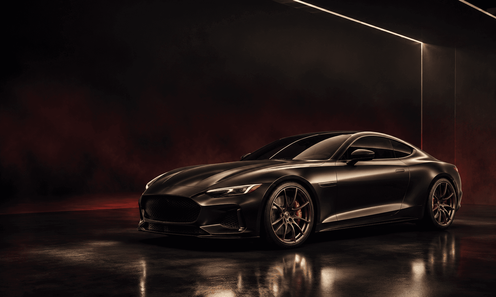 Performance coupe in a softly lit studio